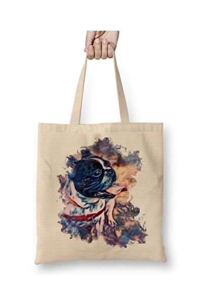 Toyaso Frenchie Dog Puppy White Tote Bag Long Handle Shopping Bag Beach Bag