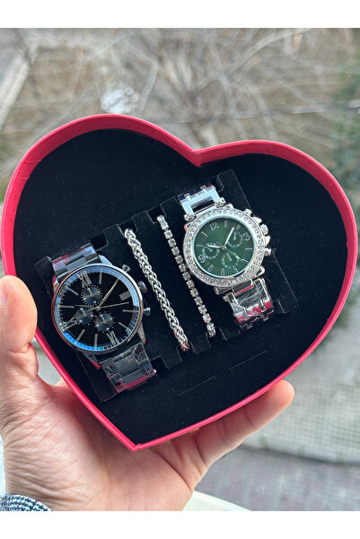 Tulpar Special Design Lover Couple Wristwatch Set in Red Heart Box