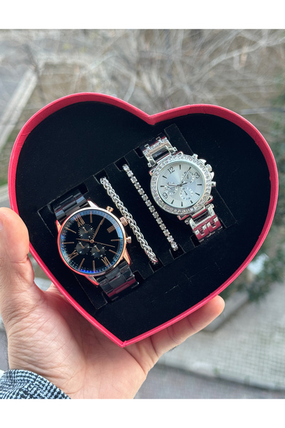 Tulpar Special Design Lover Couple Wristwatch Set in Red Heart Box