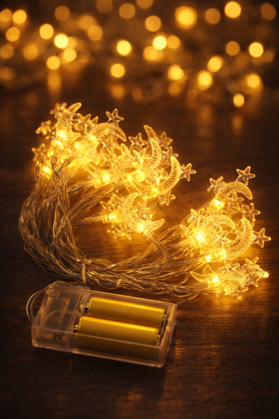 ALSHOP 3 Metre 20 Ledli Mini Hilal 3 Yıldız Led Pilli Sarkıt