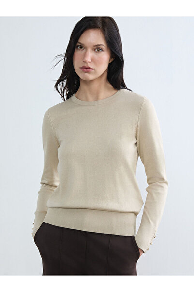 LC Waikiki Nevavm Farkıyla Lcw Everyday Beige Oval Neck Women's Knitwear Swea...