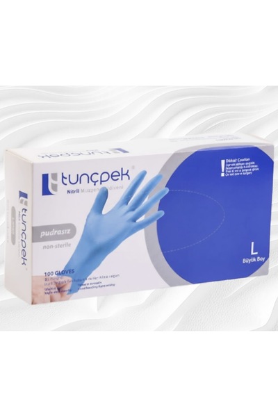 Tunçpek Pudrasız Mavi Nitril Eldiven L Beden 100'lü Paket