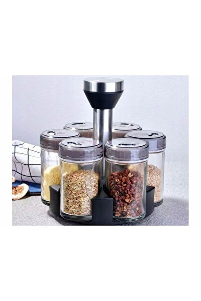verk group Set organizator condimente Verk Group, rotativ, 6 recipiente sticla, inaltime 16,5cm, diametru 16cm