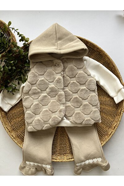 CANCUNO Lovmi Baby PELUŞ YELEK DESENLİ 3 LÜ TAKIM