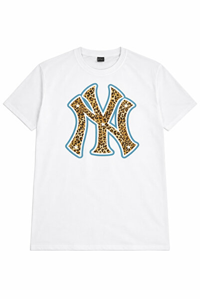 The Coast NY Leopar Baskılı %100 Pamuklu Beyaz Oversize Tişört