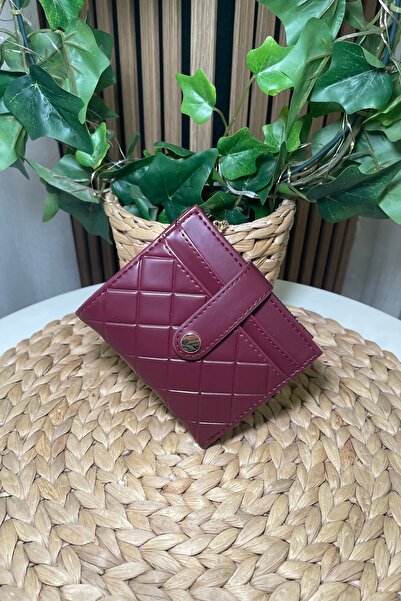 themoiss Women's Burgundy Mini Wallet - Card Holder Detailed - Fibag