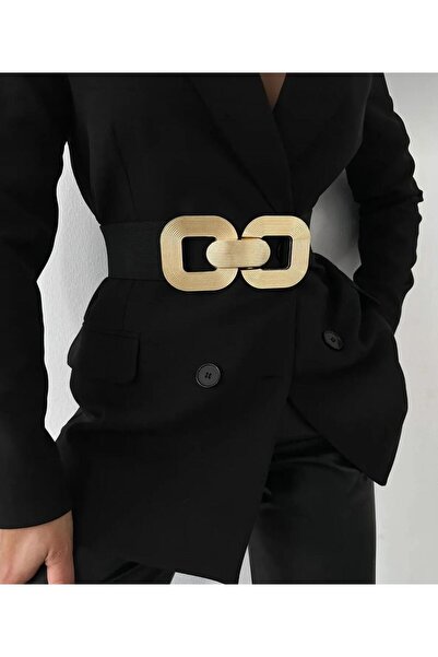 Mynoa Gold Buckle Elastic Women's Belt, Jacket Belt, Dress Belt.
