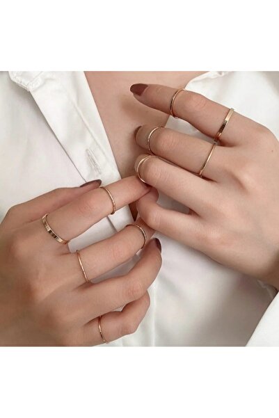 SHEM ACCESSORIES 10'lu Eklem Yüzüğü Gold Altın Renk Eklem Yüzüğü