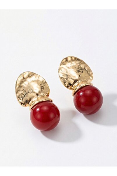 Snartun Stylish Design Burgundy Stone Detailed Gold Women's Earrings |   Spec...