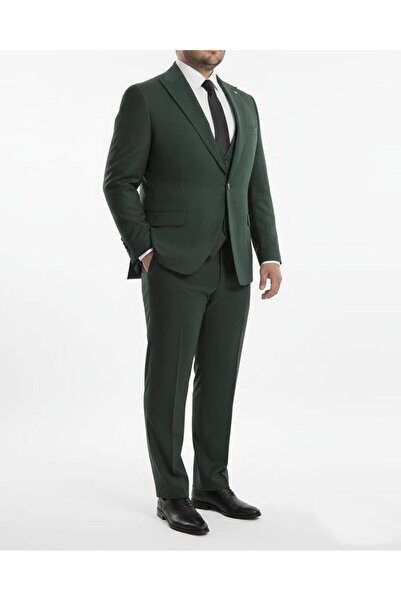 TerziAdemAltun Italian Style Oversized Jacket Vest Pants Suit Green T12176