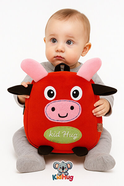 KidHug Red Embroidered Felt Cow Pattern Soft Plush Kindergarten – Nursery Bag...