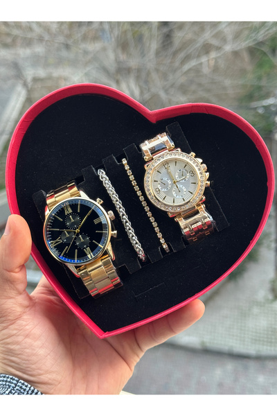 Tulpar Special Design Lover Couple Wristwatch Set in Red Heart Box