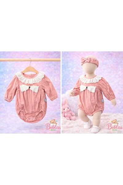 Beblissmini Kız Bebek Dantelli Fiyonklu Tulum & Saç Bandı Takımı 🎀