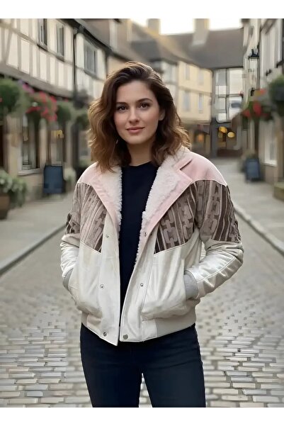 CANMODA (7766) Recien Unisex Kürklü Yaka Vintage Aztek Ceket Oversize 90lar M...