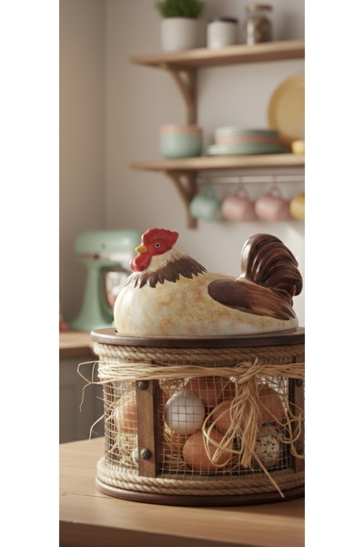MASALFABRİKASI Dekoratif Tavuk Figürlü Yumurta Sepeti