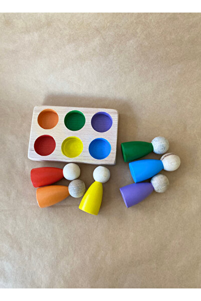 tiny wood Ahşap Peg Bebek Renk Eşleştirme Oyuncağı – 6’lı Peg Tabla – Montess...