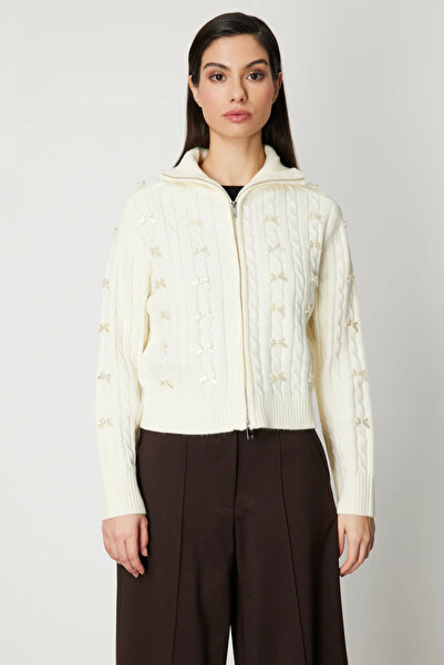 ON TRİKO كارديجان ياقة مرتفعة متوسطة الطول بتفاصيل شريطية 60925