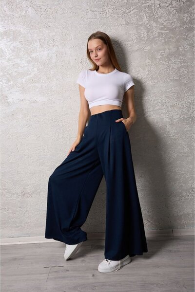 Kanonik Education Women's Pleated Hidden Pocket Detail Casual Trousers