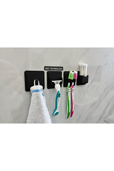 ERCTECH Adhesive Bathroom Hanger Set – Towel, Razor, Toothbrush and Cotton Sw...