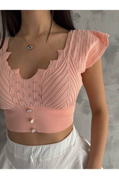 Chef d'atelier Bluză de damă din tricot din dantelă cu perle