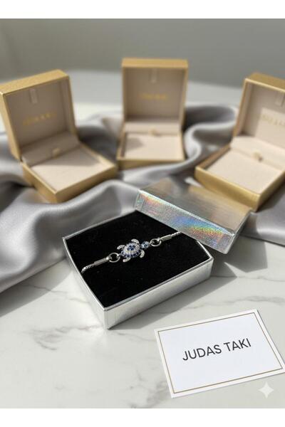 Judas Takı Silver Color Bracelet with Zircon Stone Turtle Figure