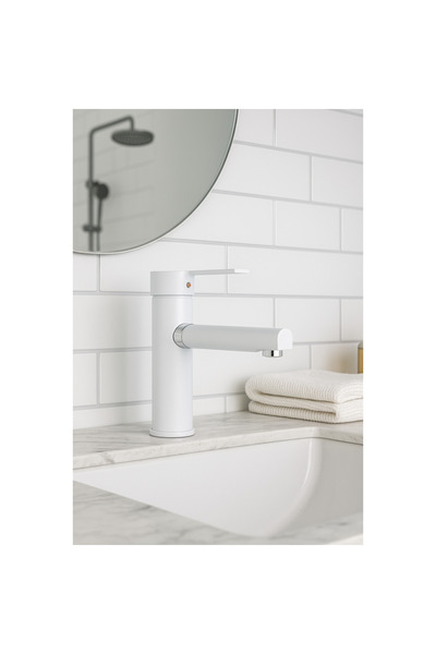 banyosepeti خلاط حوض لوكس لاين باللون الأبيض غير اللامع – حديث، يعمل بزر واحد...