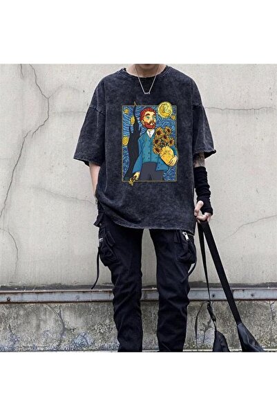 Le Savu Washable Van Gogh Printed Unisex Oversized Vintage T-Shirt