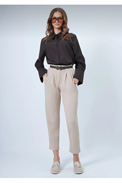 LUSHİGO Women's Buttoned Skinny Leg Trousers