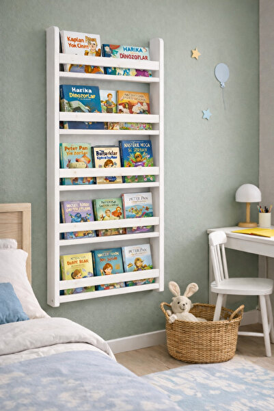 Holly Touch Montessori Çocuk Odası Kitaplığı – Doğal Masif Ahşap Duvar Rafı 1...
