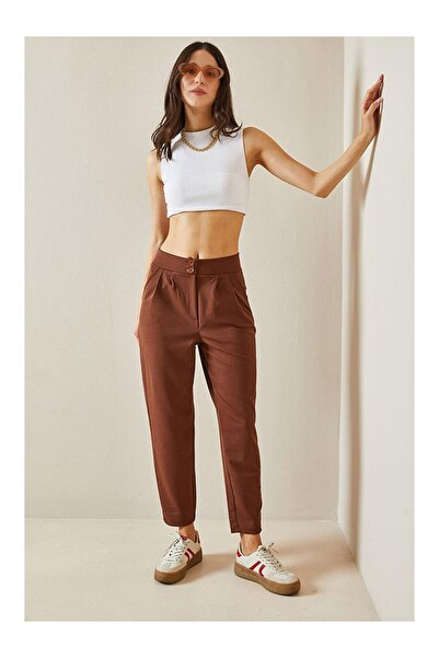 LUSHİGO Women's Buttoned Skinny Leg Trousers
