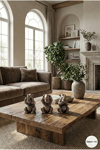 Dekoromi 3'lü Görmedim Bilmiyorum Duymadım Gergedan Ailesi Biblo Seti Hediyel...