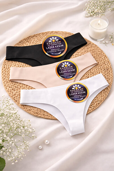 Papatya 2853 Lazer Kesim Tanga 3’lü Set | Beyaz–Gri–Siyah | İz Yapmayan Ultra...