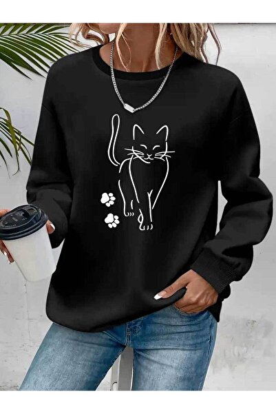 Deocept Γυναικείο φούτερ με τύπωμα με λαιμόκοψη, άνετο γυναικείο φούτερ