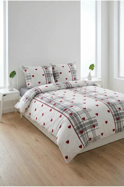 Comfort Craft Double Duvet Cover Set - Heart Pattern - with Elastic Fitted Sh...