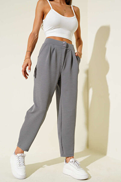 LUSHİGO Women's Buttoned Skinny Leg Trousers