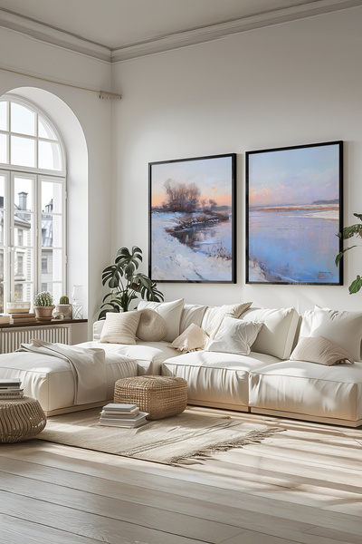 STARYUNA Black Wooden Framed Foggy Lake and Winter Scenery Oil Painting Effec...