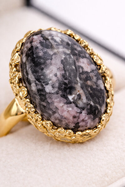 Tasarım Women's - Rhodonite Natural Stone Handmade Gold Detailed Oval Ring - ...