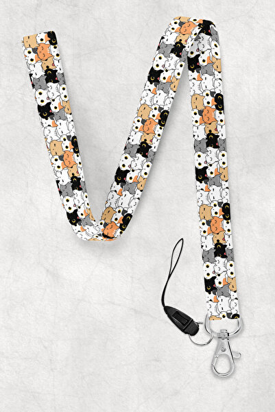 BUEMİ Cat Pattern Neck Strap, Neck Strap Lanyard, Card and Phone Holder - Bas118