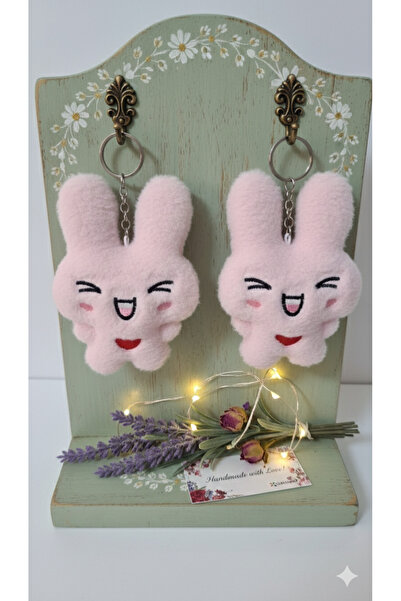 Şirin 2'li Set Sevimli Peluş Tavşan Anahtarlık - Renkli Kawaii Çanta Aksesuarı