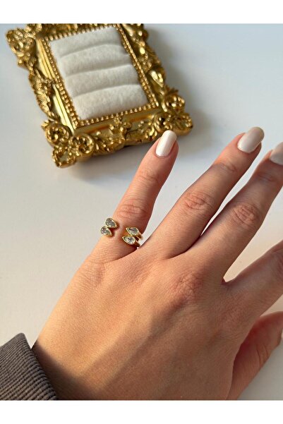 Charmist 14K Çelik Üzeri Altın Kaplama (Ayarlanabilir) Serçe Parmak Yüzük