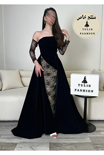 NO BRAND Korean-style velvet and lace lined wool dress