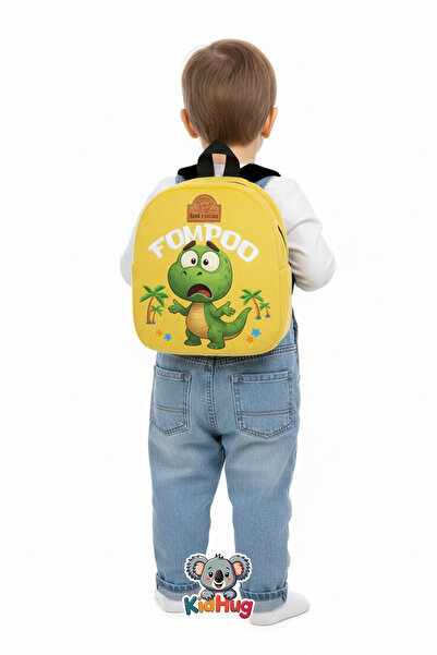 KidHug Dinozor Baskılı Desenli Yumuşak Sırt Çantası Peluş Anaokulu – Kreş Çantası 0–8 Yaş (İSİM YAZDIR)