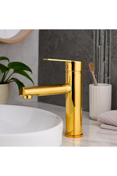 banyosepeti صنبور حوض غسيل لوكس لاين الذهبي – تحكم فردي حديث، طلاء ذهبي لامع