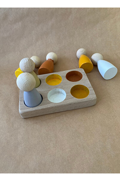 tiny wood Wooden Peg Baby Color Matching Toy – 6 Peg Board – Montessori Senso...