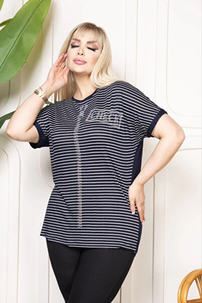 velmorafashion Velmora Premium Women's Plus Size Striped Stone Detailed Short...