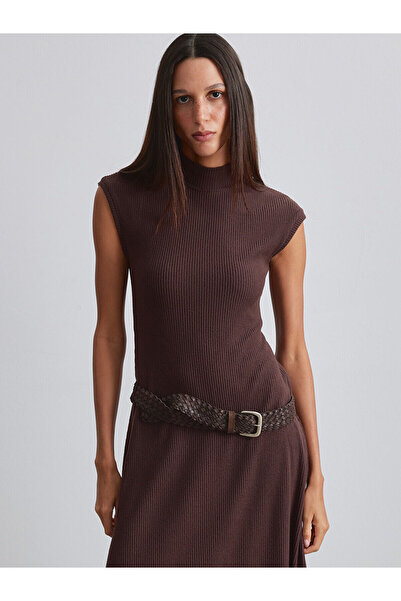 LC Waikiki Brown Mock Neck Waist-Length Dress