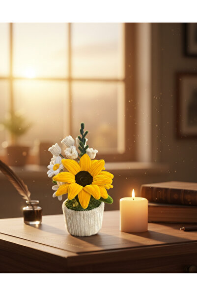 BERDELLA Şönil Sarı Günebakan Saksı Aranjmanı - Solmayan Hediyelik