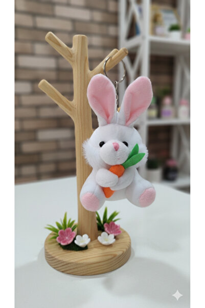 Şirin Sevimli Havuç Tutan Peluş Tavşan Anahtarlık - Çanta Aksesuarı Hediyelik