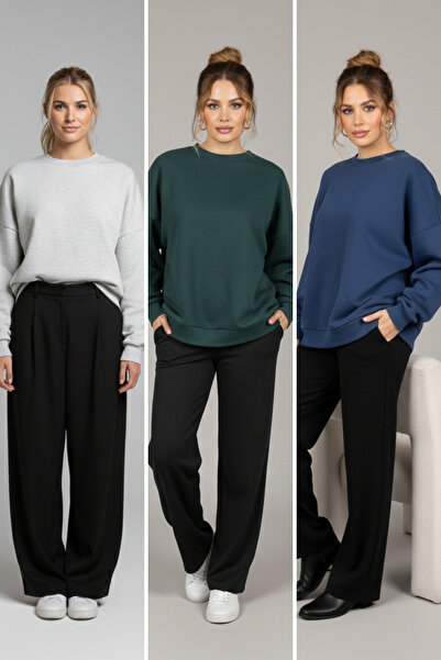 soft&basic Ženska široka majica okrugla kragna Osnovni obična dvodijelna jakna