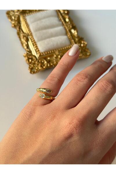 Charmist 14K Çelik Üzeri Altın Kaplama (Ayarlanabilir) Serçe Parmak Yüzük